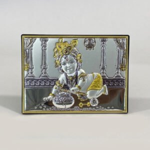 Silver Tabletop Plaque Baby Krishna | 3.7 Inch| Saah Gifts
