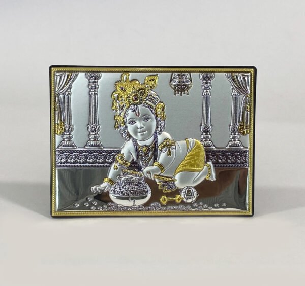 Silver Tabletop Plaque Baby Krishna | 3.7 Inch| Saah Gifts