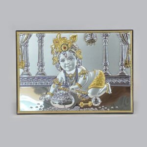 A Silver Tabletop Plaque Ladoo Gopal | 5.2 Inch| Saah Gifts