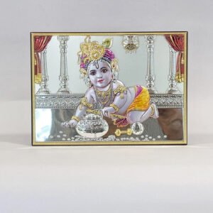 A Silver Tabletop Plaque Baby Krishna | 7.2 Inch| Saah Gifts