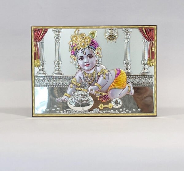 A Silver Tabletop Plaque Baby Krishna | 7.2 Inch| Saah Gifts