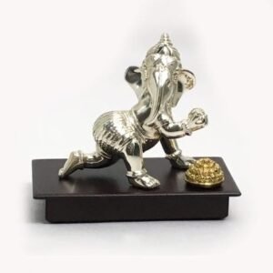 Buy Silver Contemporary Ganesha with Ladoo | 6″ Size| Saah Gifts