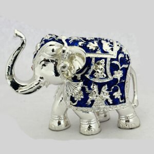 a. Silver Elephant with trunk up in Blue Enamel finish | 5.2″ Resin SIlver| Saah Gifts