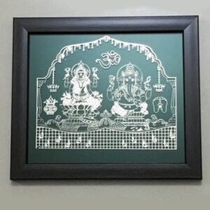 Buy Silver Foil Laxmi Ganesha set on a Wood finish frame – 8.2 Inch Long  Frame| Saah Gifts