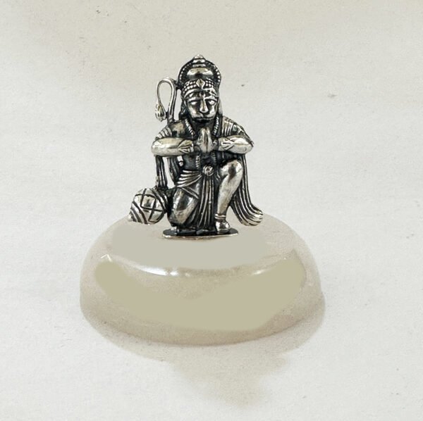 Pure Silver Sitting Hanuman on Rose Quartz Base | 2″ Ht| Saah Gifts