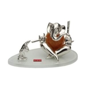 Silver Sangeet Ganesha Idol on Acrylic Base | 23 cm| Saah Gifts