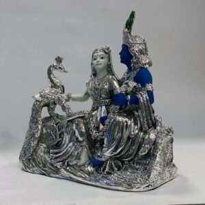 Silver Radha Krishna with Peacock | 8.2″| Saah Gifts