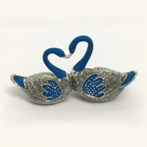 Unique Silver Swan Statue Pair | Blue Color | 8.7 Inch| Saah Gifts