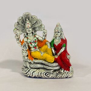 Silver Vishnu Laxmi on Sheshnaag in Color | 5″| Saah Gifts