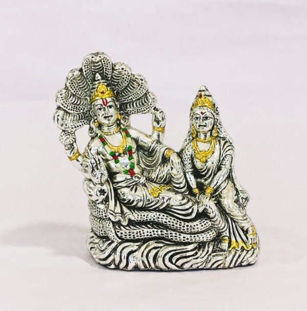 Silver Vishnu with Laxmi resting on Sheshnaag | 5″| Saah Gifts