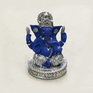 Unique Silver Ganesh Idol in Ashirwad Pose IN Blue Color 5″ – Resin Silver| Saah Gifts