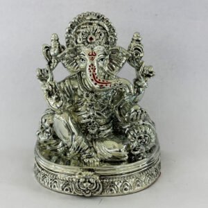 a Silver Lord Ganesha in a Sitting pose – 6.5 Inch High – Resin Silver| Saah Gifts