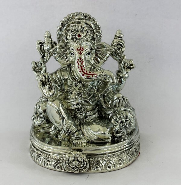 a Silver Lord Ganesha in a Sitting pose – 6.5 Inch High – Resin Silver| Saah Gifts
