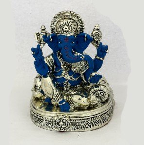 a Silver Ganesha on a Semi Round base | 6.5 Inch High| Saah Gifts
