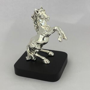 A Standing Silver Horse on Wood Base | 5.2″| Saah Gifts