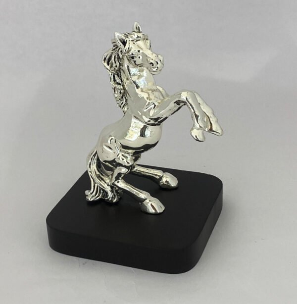 A Standing Silver Horse on Wood Base | 5.2″| Saah Gifts