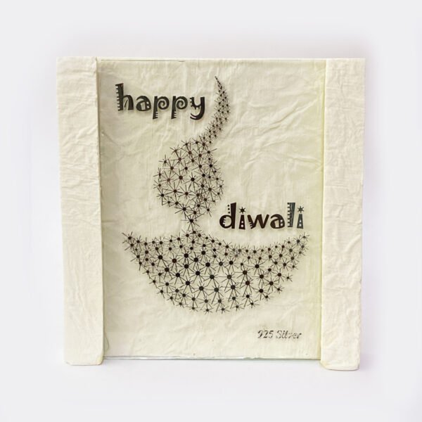A Silver Foil Deepak on a Marble Frame | 4.2×4.2″| Saah Gifts
