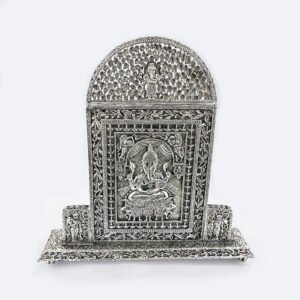 a Silver Ganesha Hand Carved Panel in Antique Look | 14.2 Inch| Saah Gifts