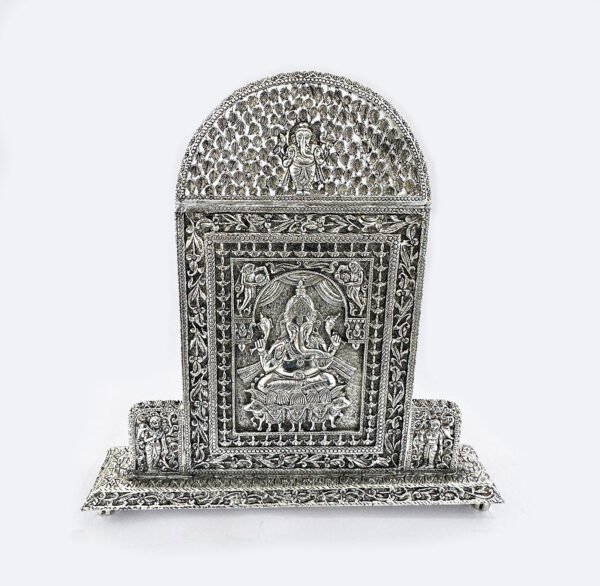 a Silver Ganesha Hand Carved Panel in Antique Look | 14.2 Inch| Saah Gifts