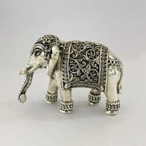 A Pure Silver Elephant in Antique Finish | 50 mm Long| Saah Gifts