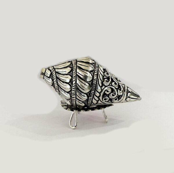 Pure Silver Shankh on a Stand | 3.7″ Length| Saah Gifts