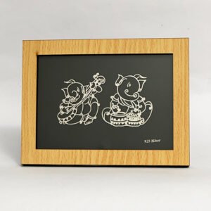 Artistic Silver Foil Musical Ganesha Set in Frame | 6.7″ Long| Saah Gifts