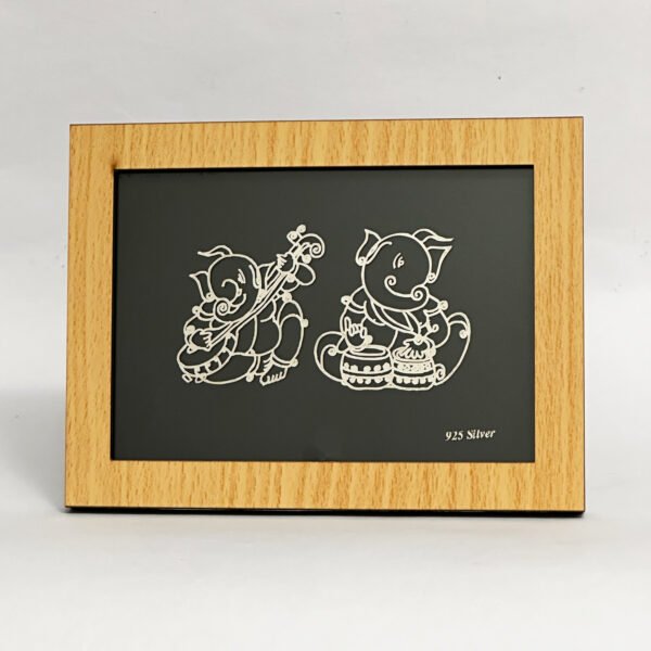Artistic Silver Foil Musical Ganesha Set in Frame | 6.7″ Long| Saah Gifts