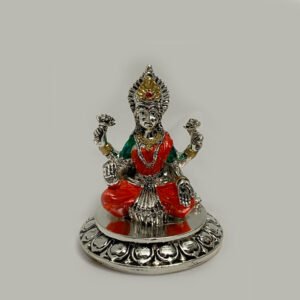 A Silver Laxmi Idol on Round Base | 4.2 Inch| Saah Gifts