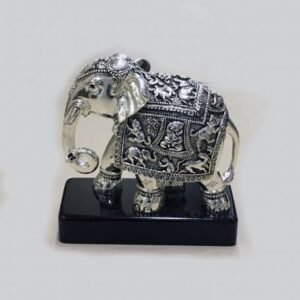 Antique Silver Elephant on a Black Wood Base – 8 Inch| Saah Gifts