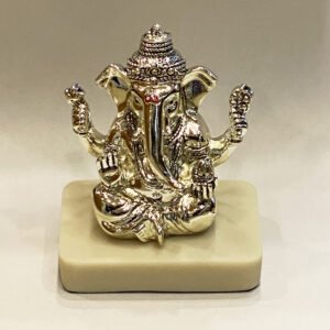a Silver Ganesha Idol Marble Base | 4.0″| Saah Gifts