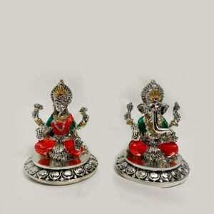 A Silver Laxmi Ganesh Murti Pair Color | 4.2 Inch| Saah Gifts