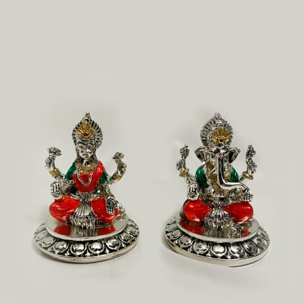 A Silver Laxmi Ganesh Murti Pair Color | 4.2 Inch| Saah Gifts