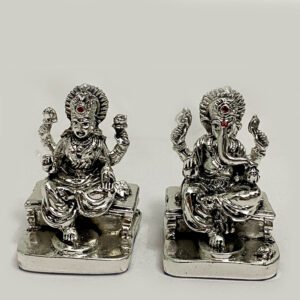 A Miniature Silver Laxmi Ganesh Pair | 2.5 Inch| Saah Gifts