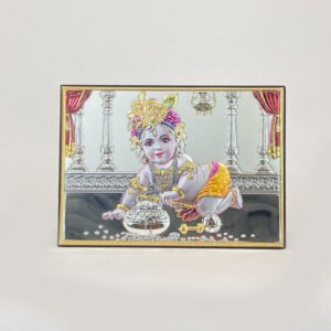 Silver Plaque Ladoo Gopal in Color | 5.2 Inch
