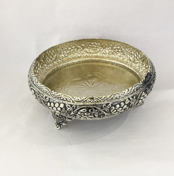 Antique Hand Embossed Silver Plated Urli or Bowl | 8″ Dia