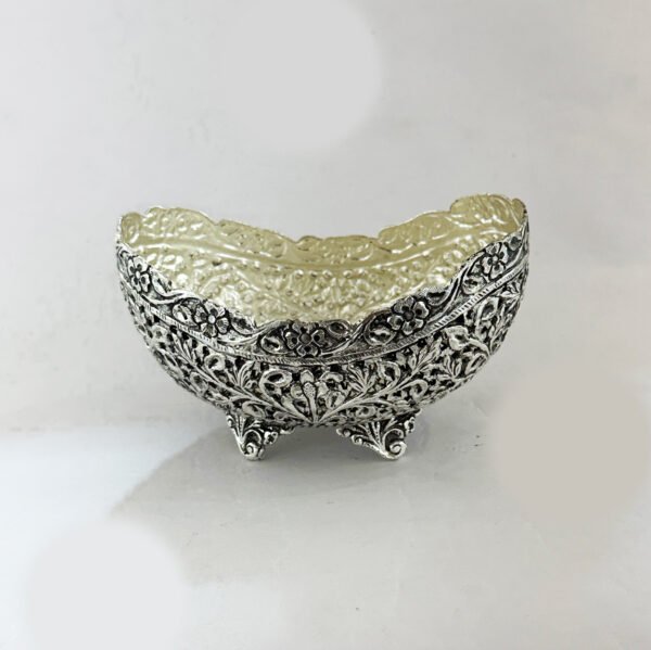 Embossed Silver Plated oval Bowl with Legs | 6  Inch