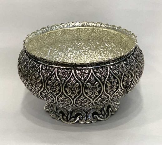 Large Silver Plated Bowl Embossed | 9.5″