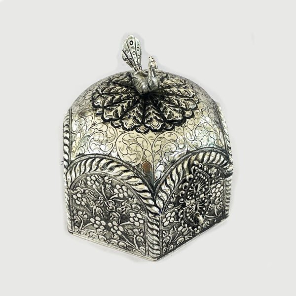 Carved Silver Plated  6 sided Antique Box | 6 inch