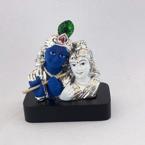 Small Silver Radha Krishna set on Wood Base | 2.7″ Ht.
