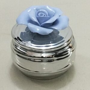 Silver Layered Ceramic Box with Blue Flower – 3 Inch