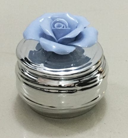 Silver Layered Ceramic Box with Blue Flower – 3 Inch