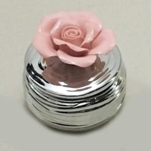 Silver Layered Ceramic Box with Pink Flower – 3 Inch