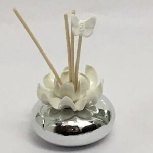 Best Silver Incense Diffuser with price with White Ceramic Flower Bunch – 3.5 Inch