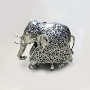 Hand Made Carved Antique Silver Plated Elephant Statue.