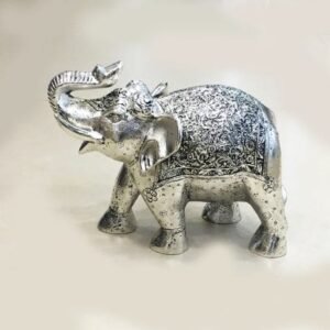 Wonderful, Hand Made, fully carved Large Elephant Statue – 12.5″ Long … silver plated