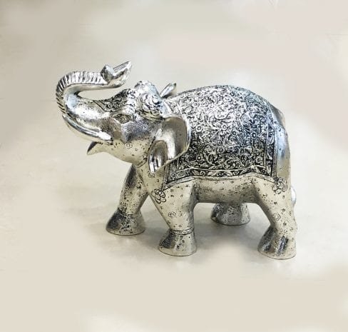 Wonderful, Hand Made, fully carved Large Elephant Statue – 12.5″ Long … silver plated