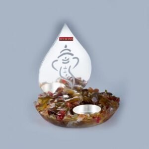 Silver Ganesh Tealight Holder on Cluster of Stones
