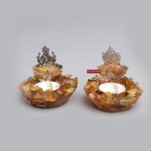 Silver Laxmi Ganesh Tealight Pair on Stones