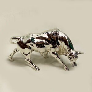 Wild Silver Bull Statue Gift | 12.0 Inch Long