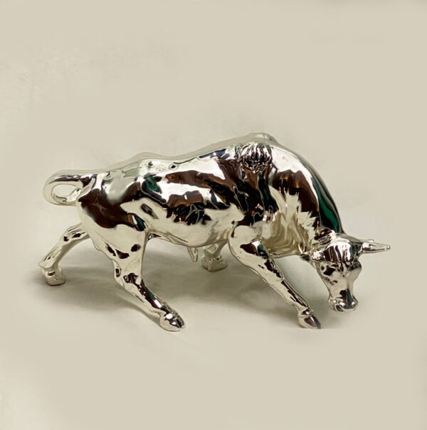 Wild Silver Bull Statue Gift | 12.0 Inch Long